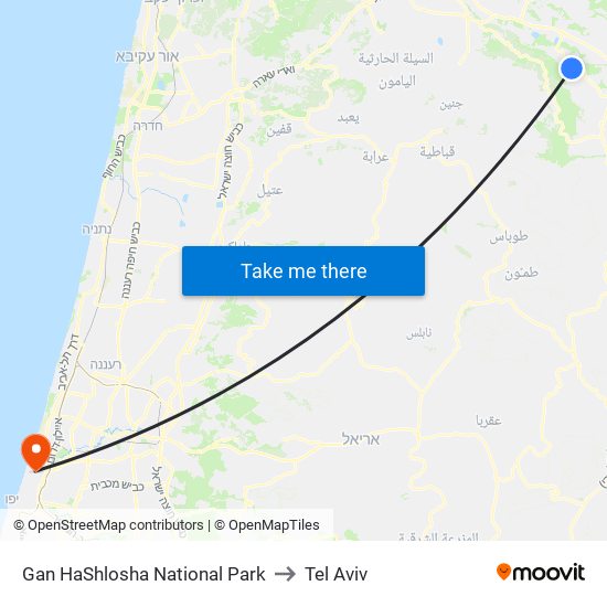 Gan HaShlosha National Park to Tel Aviv map