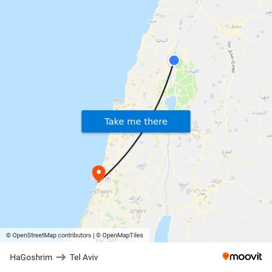 HaGoshrim to Tel Aviv map