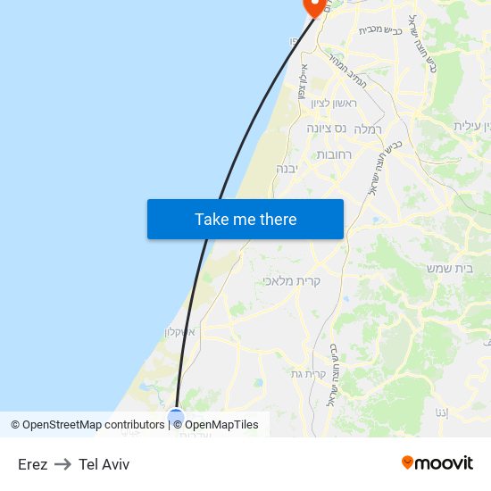 Erez to Tel Aviv map