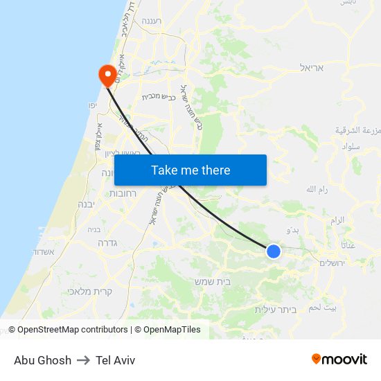 Abu Ghosh to Tel Aviv map