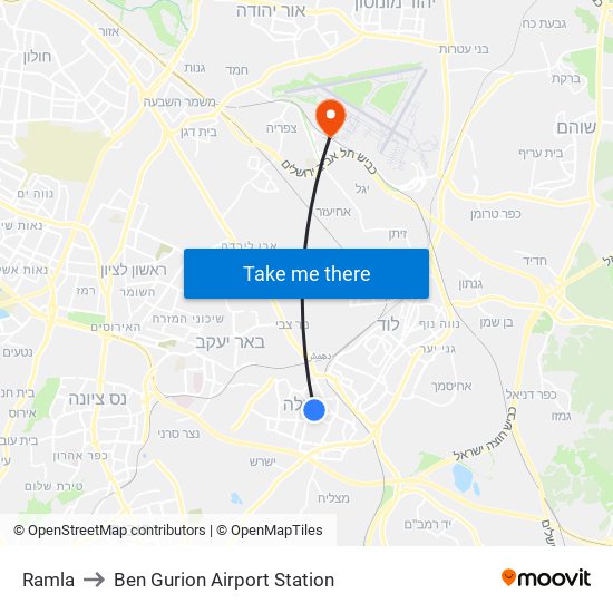 Ramla to Ben Gurion Airport Station map