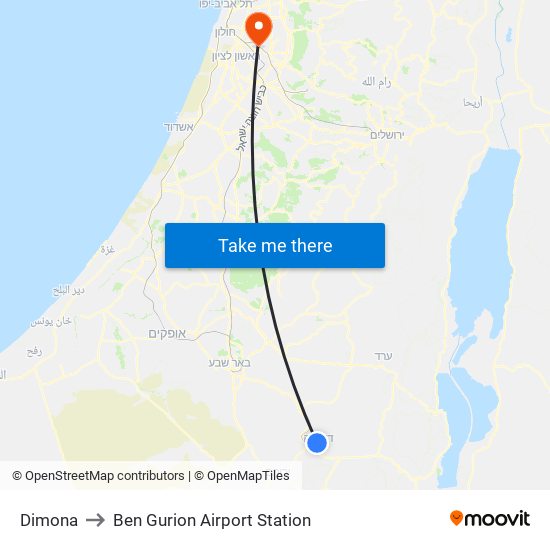 Dimona to Ben Gurion Airport Station map