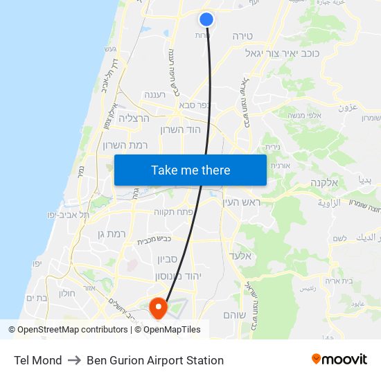 Tel Mond to Ben Gurion Airport Station map