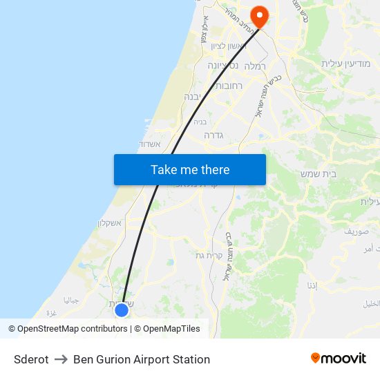 Sderot to Ben Gurion Airport Station map