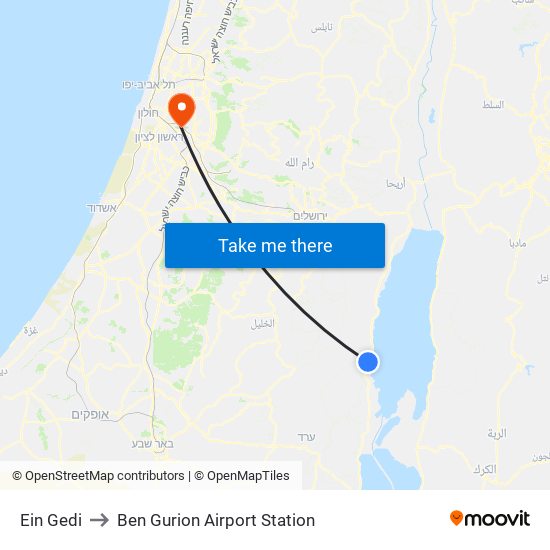 Ein Gedi to Ben Gurion Airport Station map