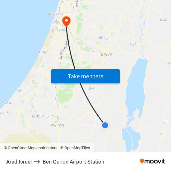 Arad Israel to Ben Gurion Airport Station map