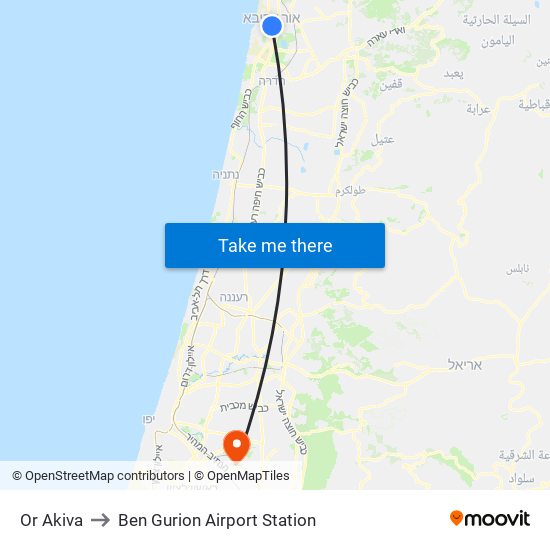 Or Akiva to Ben Gurion Airport Station map