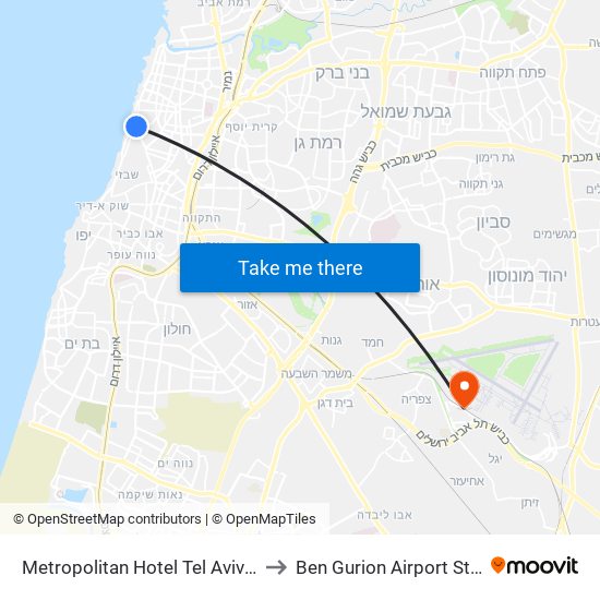 Metropolitan Hotel Tel Aviv Israel to Ben Gurion Airport Station map