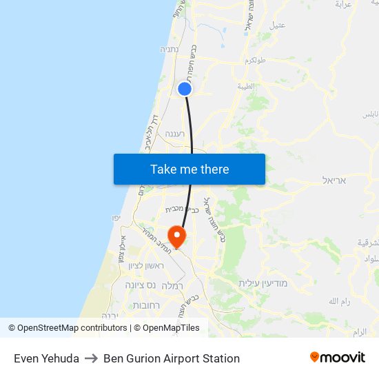 Even Yehuda to Ben Gurion Airport Station map