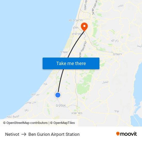 Netivot to Ben Gurion Airport Station map
