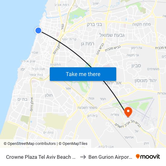 Crowne Plaza Tel Aviv Beach an IHG Hotel to Ben Gurion Airport Station map