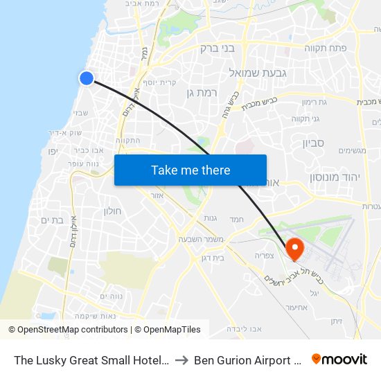 The Lusky Great Small Hotel Tel Aviv to Ben Gurion Airport Station map