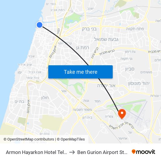 Armon Hayarkon Hotel Tel Aviv to Ben Gurion Airport Station map