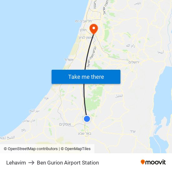 Lehavim to Ben Gurion Airport Station map