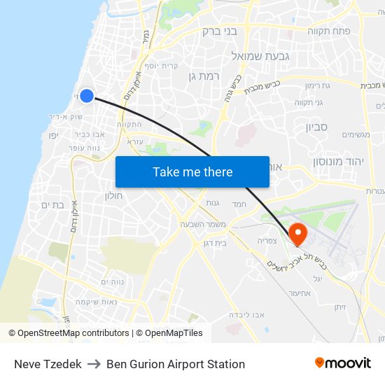 Neve Tzedek to Ben Gurion Airport Station map