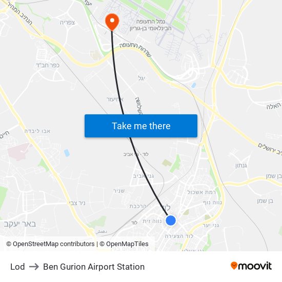 Lod to Ben Gurion Airport Station map