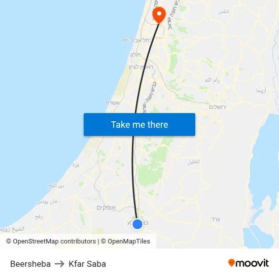 Beersheba to Kfar Saba map