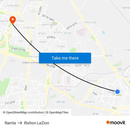 Ramla to Rishon LeZion map