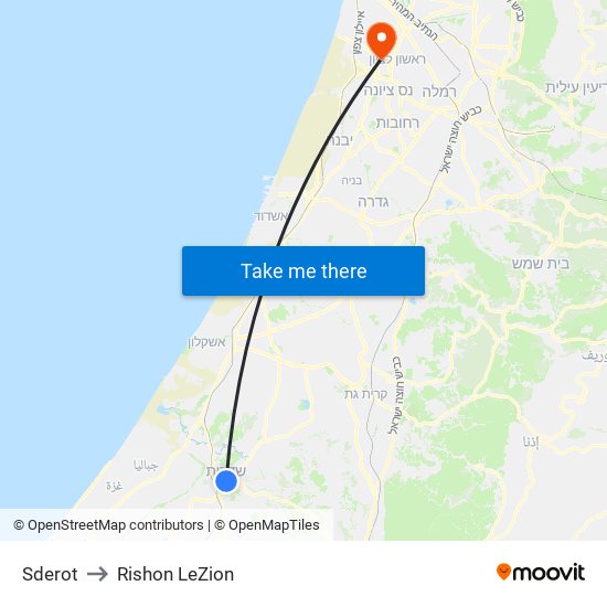 Sderot to Rishon LeZion map