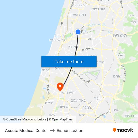 Assuta Medical Center to Rishon LeZion map