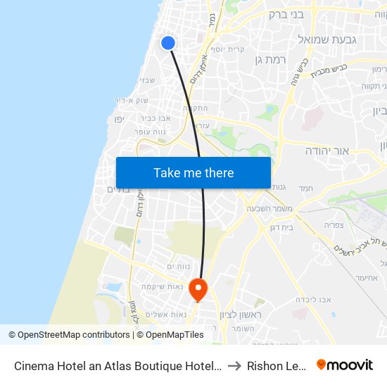 Cinema Hotel an Atlas Boutique Hotel Tel Aviv to Rishon LeZion map