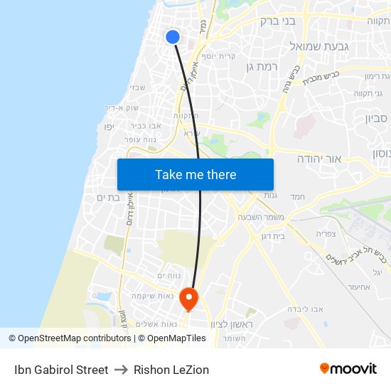 Ibn Gabirol Street to Rishon LeZion map