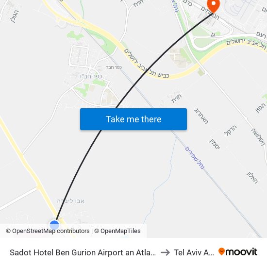 Sadot Hotel Ben Gurion Airport an Atlas Boutique Hotel Assaf Harofeh to Tel Aviv Airport TLV map