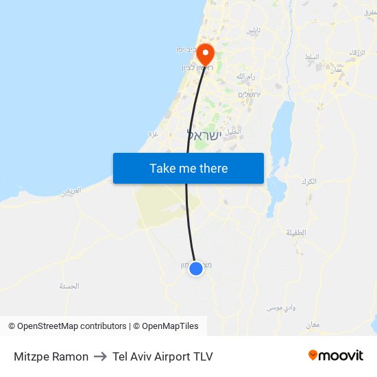 Mitzpe Ramon to Tel Aviv Airport TLV map