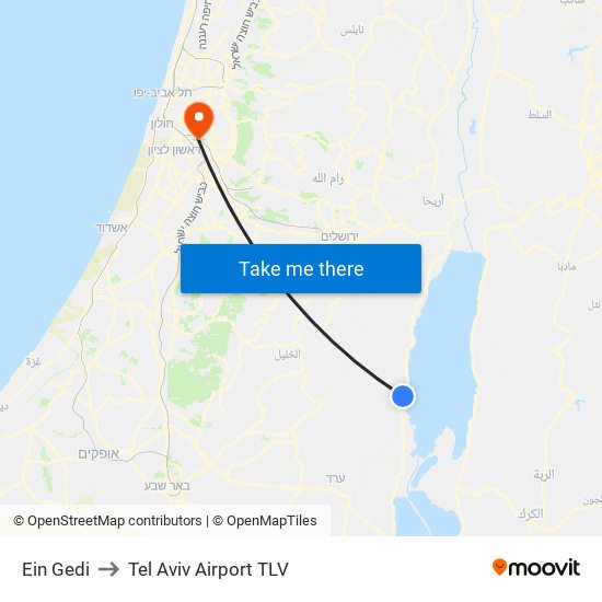 Ein Gedi to Tel Aviv Airport TLV map