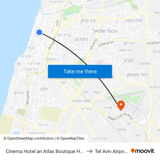 Cinema Hotel an Atlas Boutique Hotel Tel Aviv to Tel Aviv Airport TLV map