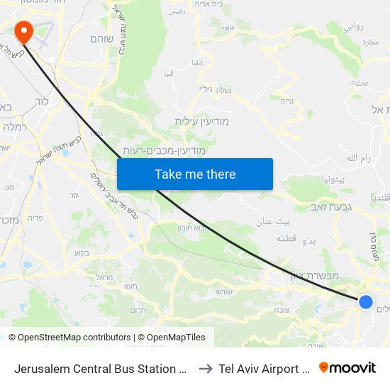 Jerusalem Central Bus Station Alight to Tel Aviv Airport TLV map