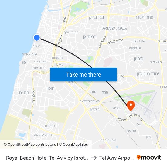 Royal Beach Hotel Tel Aviv by Isrotel Exclusive to Tel Aviv Airport TLV map