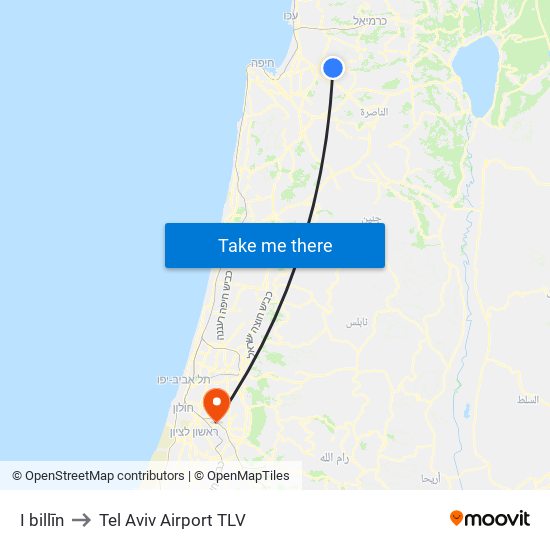 I billīn to Tel Aviv Airport TLV map