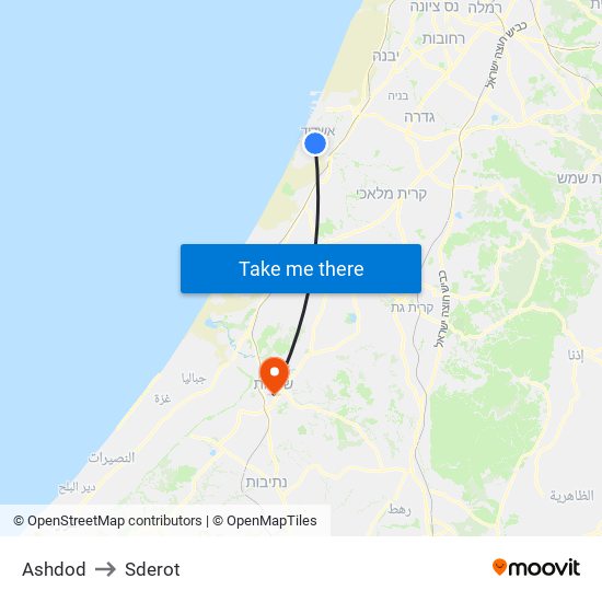 Ashdod to Sderot map
