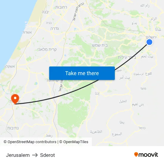 Jerusalem to Sderot map