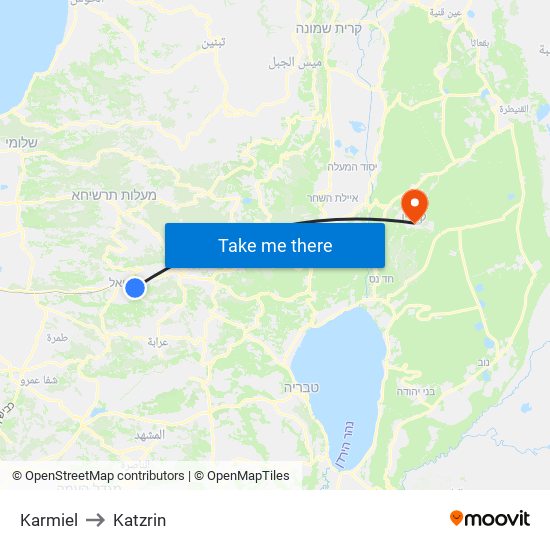 Karmiel to Katzrin map