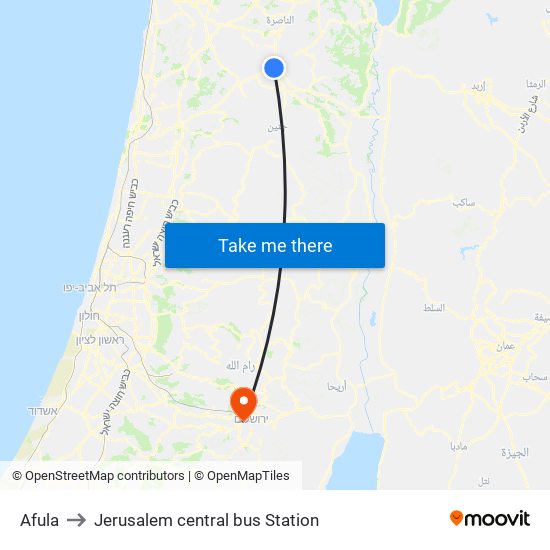 Afula to Jerusalem central bus Station map