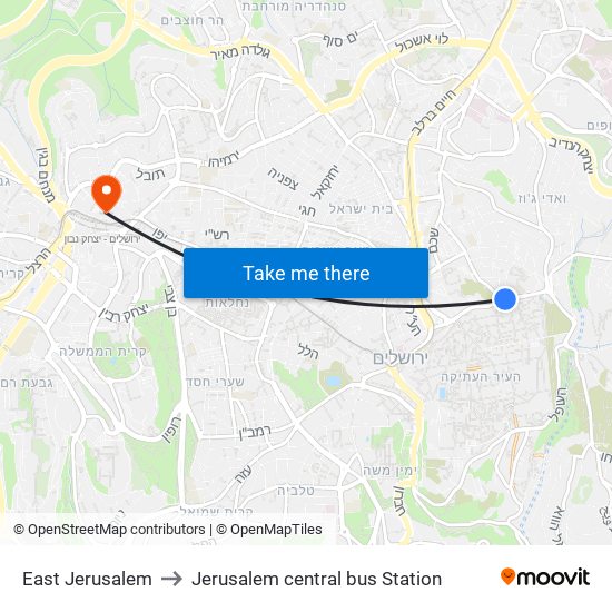 East Jerusalem to Jerusalem central bus Station map