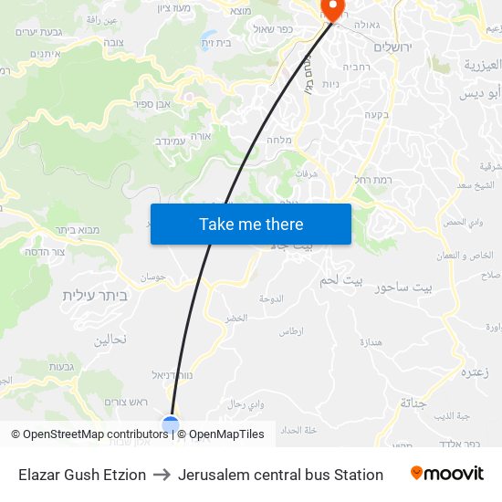 Elazar Gush Etzion to Jerusalem central bus Station map