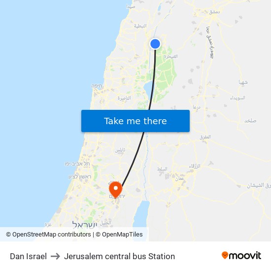 Dan Israel to Jerusalem central bus Station map