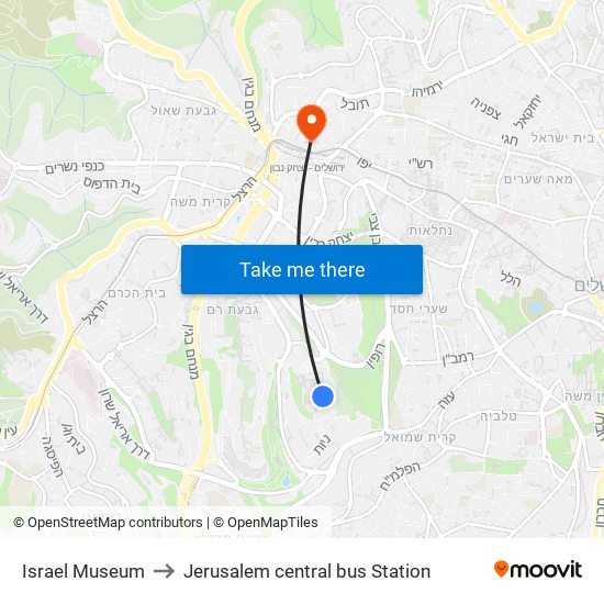 Israel Museum to Israel Museum map
