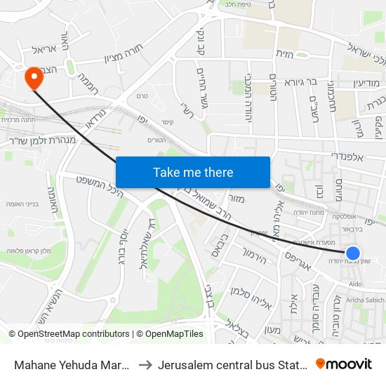 Mahane Yehuda Market, האפרסק מחנה יהודה, לב העיר, ירושלים, 90000 to Jerusalem central bus Station map