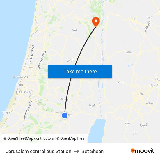 Jerusalem central bus Station to Bet Shean map