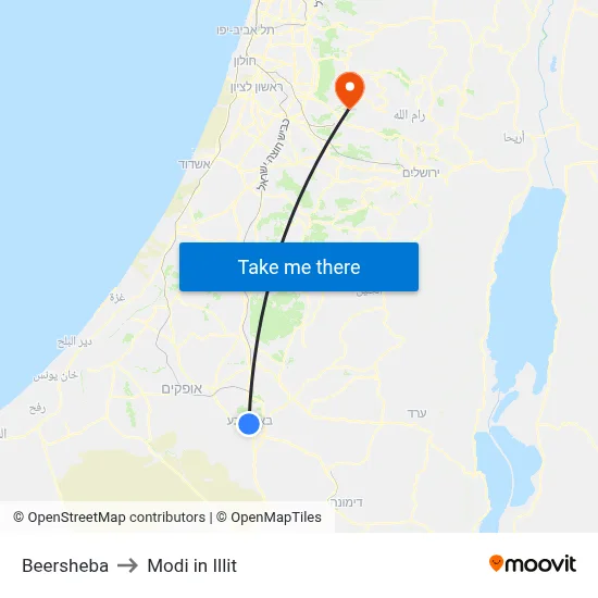 Beersheba to Modi in Illit map