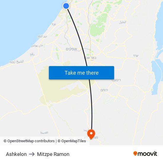 Ashkelon to Mitzpe Ramon map