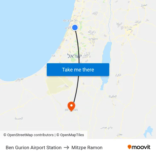 Ben Gurion Airport Station to Mitzpe Ramon map