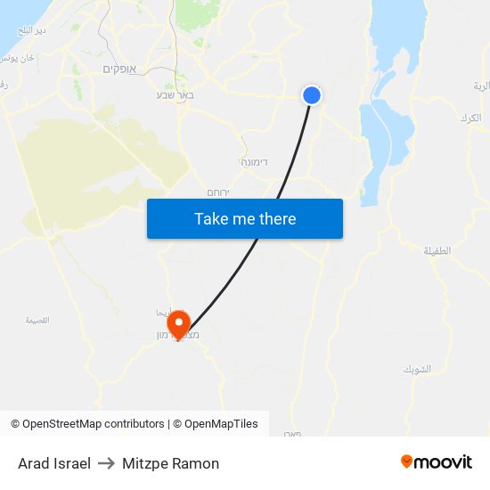 Arad Israel to Mitzpe Ramon map