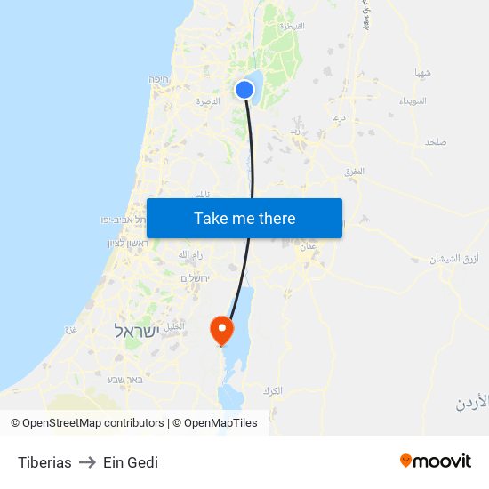 Tiberias to Ein Gedi map