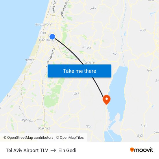 Tel Aviv Airport TLV to Ein Gedi map