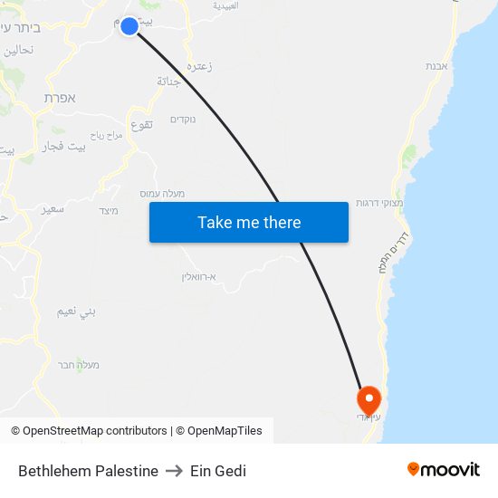 Bethlehem Palestine to Ein Gedi map